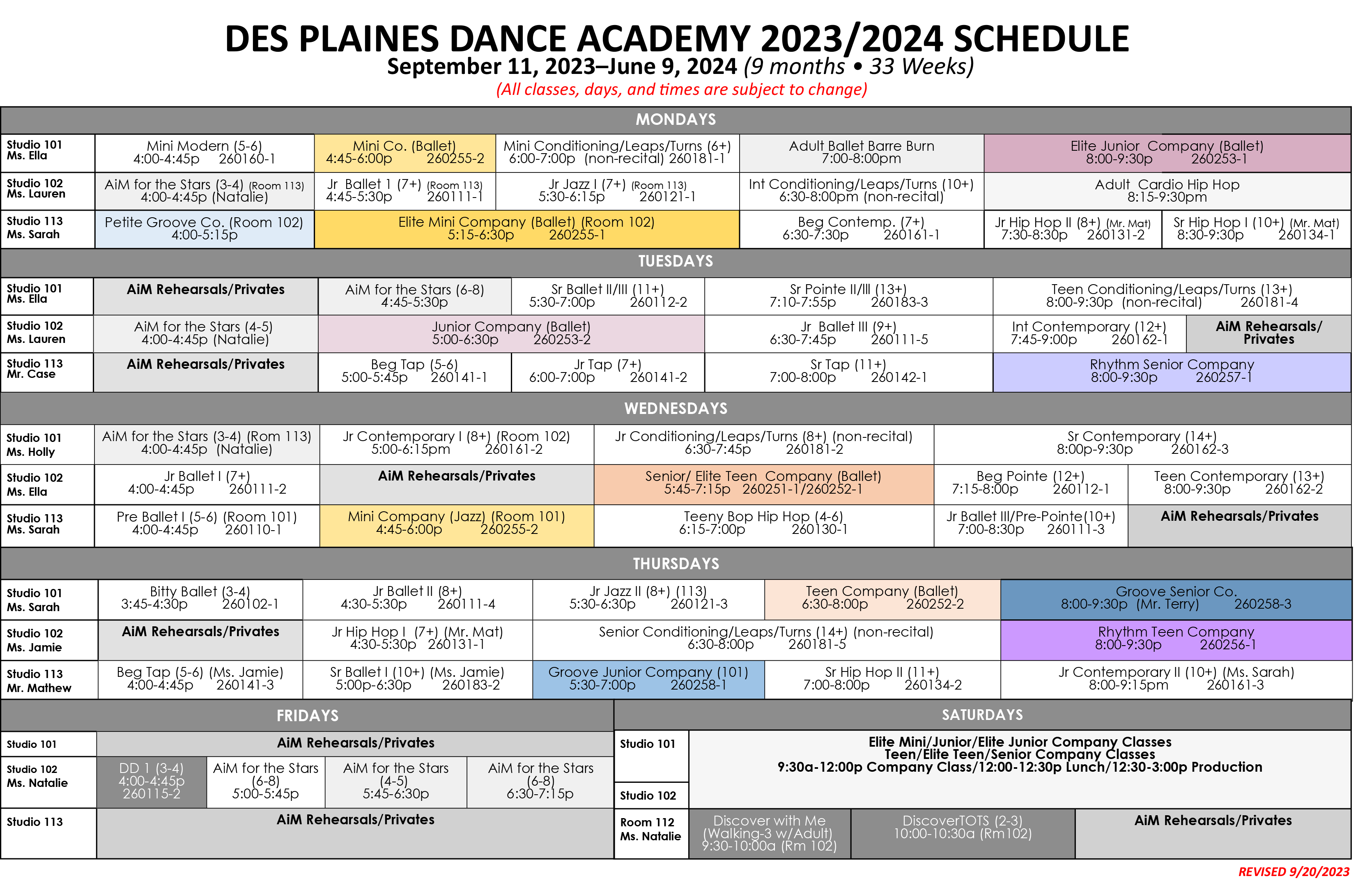 J-Motion Dance Academy — Schedule